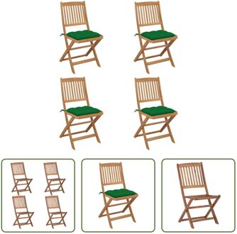 vidaXL Inklapbare Stoelen Massief Acaciahout - Set van 4 - Groen Kussen - 48.5 x 57 x 91 cm