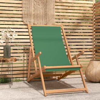 vidaXL Inklapbare Strandstoel - Groen - 60 x 126 x 87.5 cm - Teakhout - Verstelbare Rugleuning