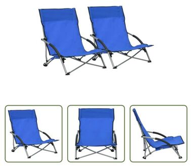 vidaXL Inklapbare Strandstoel - Tuinstoelen - Blauw - 55.5 x 65.5 x 66 cm - Oxford Stof - Staal