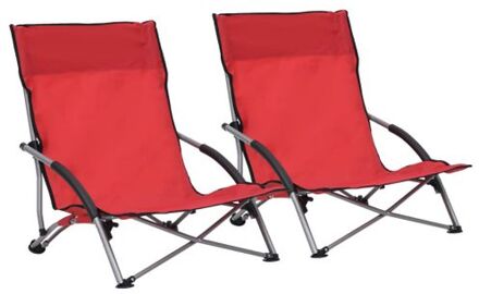 vidaXL Inklapbare Strandstoelen - Rood - Oxford Stof en Staal - 55.5 x 65.5 x 66 cm - Set van 2