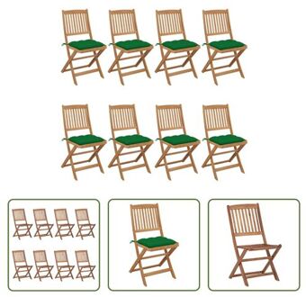 vidaXL Inklapbare tuinstoelen - Massief acaciahout - Groen kussen - 48.5x57x91 cm - Set van 8