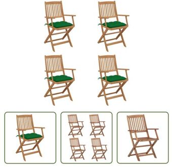 vidaXL Inklapbare Tuinstoelen - Massief Acaciahout - Groene Kussens - 54x57x91cm - Set van 4