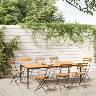vidaXL inklapbare tuinstoelen - Massief acaciahout - Stalen frame - 40x39x79 cm - Set van 8 Bruin