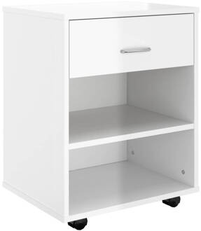 vidaXL Kast verrijdbaar 46x36x59 cm spaanplaat hoogglans wit