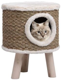 vidaXL Kattenhuis met houten poten 41 cm zeegras Bruin