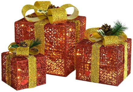 vidaXL Kerstdecoratie geschenkdozen 3 st binnen|buiten rood