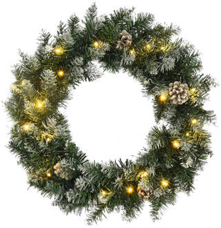 vidaXL Kerstkrans met LED-lampjes 60 cm PVC groen