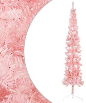 vidaXL Kunstkerstboom half met standaard smal 240 cm roze