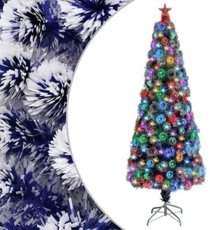 vidaXL Kunstkerstboom met LED 210 cm glasvezel wit en blauw