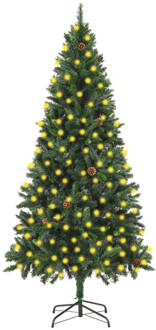 vidaXL Kunstkerstboom met LED's en dennenappels 210 cm groen