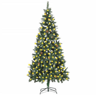 vidaXL Kunstkerstboom met LED's en dennenappels 210 cm Groen