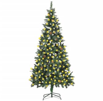 vidaXL Kunstkerstboom met LED's en dennenappels 210 cm Groen