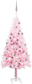 vidaXL Kunstkerstboom met LED's en kerstballen 150 cm PVC roze Grijs