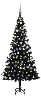 vidaXL Kunstkerstboom met LED's en kerstballen 150 cm PVC zwart Grijs