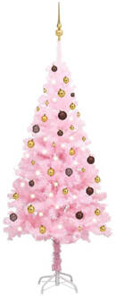 vidaXL Kunstkerstboom met LED's en kerstballen 180 cm PVC roze Goud