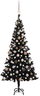 vidaXL Kunstkerstboom met LED's en kerstballen 180 cm PVC zwart