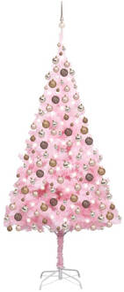 vidaXL Kunstkerstboom met LED's en kerstballen 210 cm PVC roze Goud