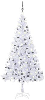 vidaXL Kunstkerstboom met LED's en kerstballen 910 takken 210 cm Grijs