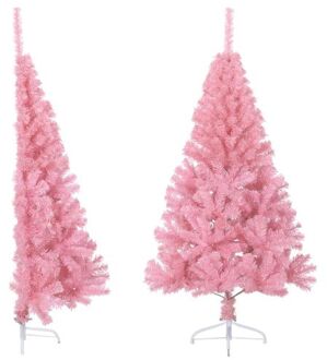 vidaXL Kunstkerstboom met standaard half 150 cm PVC roze