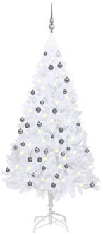 vidaXL Kunstkerstboom met verlichting en kerstballen 120 cm PVC wit