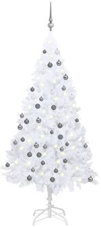 vidaXL Kunstkerstboom met verlichting en kerstballen 120 cm PVC wit