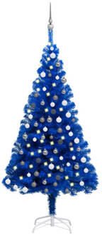 vidaXL Kunstkerstboom met verlichting en kerstballen 150 cm PVC blauw