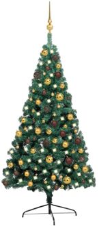 vidaXL Kunstkerstboom met verlichting en kerstballen half 120 cm groen