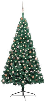 vidaXL Kunstkerstboom met verlichting en kerstballen half 210 cm groen