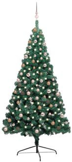 vidaXL Kunstkerstboom met verlichting en kerstballen half 210 cm groen