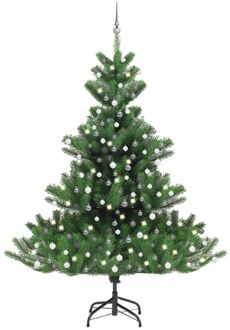 vidaXL Kunstkerstboom Nordmann met LED's en kerstballen 240 cm groen Grijs