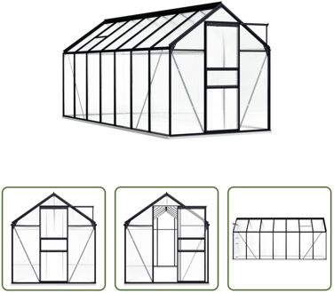 vidaXL Kweekkas - 190 x 430 x 132/202 cm - aluminium en polycarbonaat - 14.274 m³ inhoud - 8.17 m²