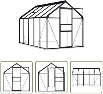 vidaXL Kweekkas - Aluminium en polycarbonaat - 190 x 310 x 132/202 cm - Uv-bestendig