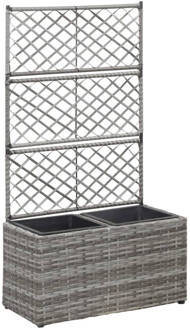 vidaXL Latwerkplantenbak verhoogd met potten 58x30x107 cm rattan grijs