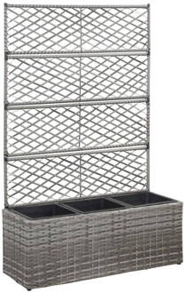 vidaXL Latwerkplantenbak verhoogd met potten 83x30x130 cm rattan grijs