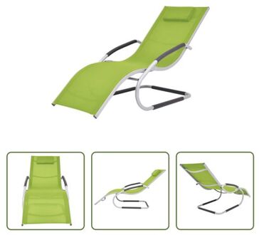 vidaXL Ligbed - Ergonomisch ontwerp - Textileen stof - Aluminium frame - Groen/grijs - 62x152x88cm