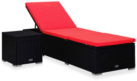 vidaXL Ligbed met kussen en theetafel poly rattan rood Zwart