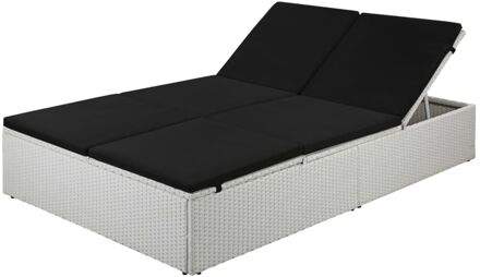 vidaXL Ligbed met kussen poly rattan zwart Wit