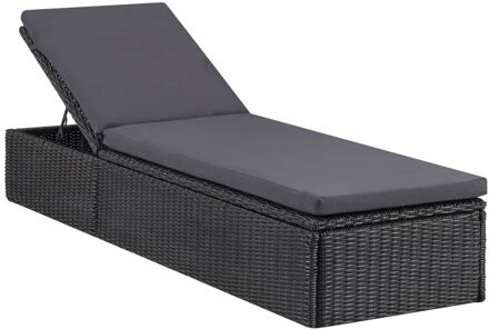 vidaXL Ligbed poly rattan zwart en donkergrijs