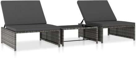 vidaXL Ligbedden 2 st met tafel poly rattan grijs