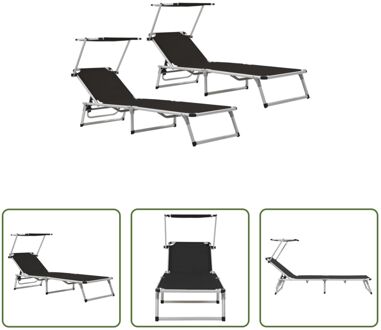 vidaXL Ligbedden Ligbed - 186x58x(75-105)cm - Verstelbare rugleuning - zonnedak - Aluminium - staal - Zwart