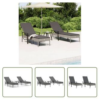 vidaXL Ligbedden Poly Rattan - Grijs - 198 x 66 x 64/75/84/93/98 cm