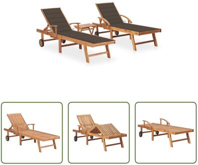 vidaXL Ligbedden Teak - Tuinmeubelen - 195x59.5 cm - Verstelbaar Taupe