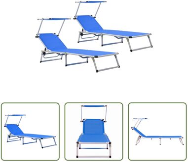 vidaXL Ligbedden - Tuinmeubelen - 186x58x(75-105) - Blauw