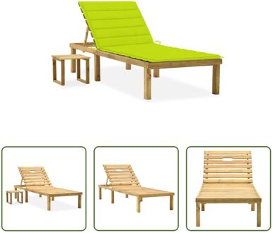 vidaXL Ligstoel Grenenhout - Houten loungebed - 200x70x(31.5-77) cm - Verstelbare rugleuning - Inclusief Groen