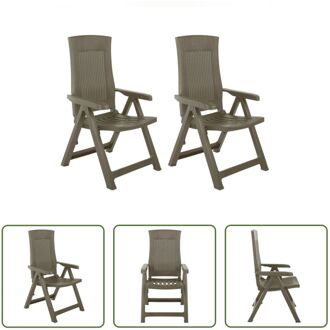 vidaXL Ligstoelen Set - Kunststof - Verstelbare Rugleuning - 59 x 67 x 106 cm - Mokka - 2 Stoelen Grijs