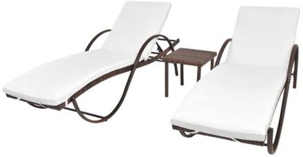vidaXL Ligstoelenset PE-rattan - 193 x 64 x 56 cm - bruin - inclusief kussens en tafeltje