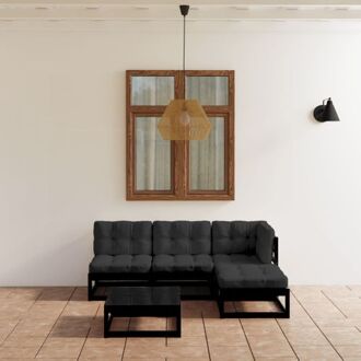 vidaXL Lounge set - Grenenhout - 70 x 70 x 67 cm - zwart - incl - kussens