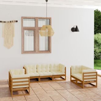 vidaXL Lounge set Grenenhout - 70x70x67 cm - honingbruin - crème - massief - 100% polyester