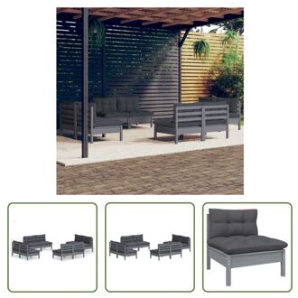 vidaXL Lounge set - Grenenhout - Grijs - 63.5x63.5x62.5 cm - Inclusief 8 x middenbank - zitkussen en