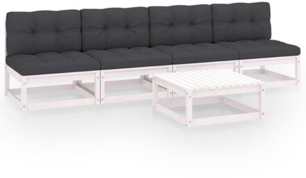 vidaXL Lounge set - Grenenhout - Wit - 4x middenbank - 1x tafel - 4x zitkussen - 4x rugkussen
